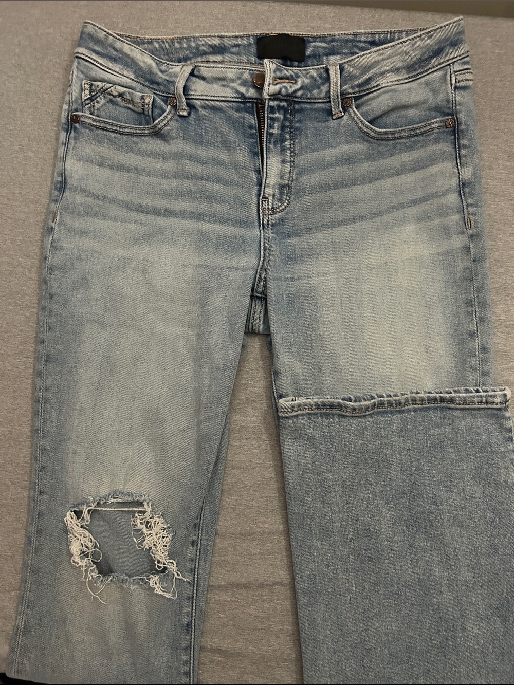 Buckle Light Wash Boot-Cut Distressed Jeans